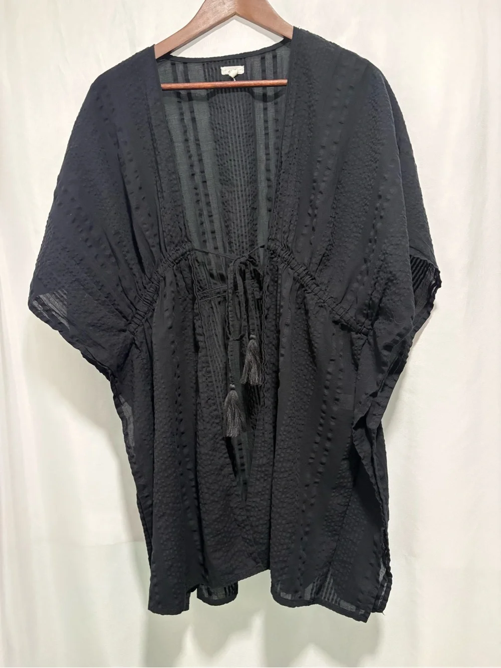 Aerie Black Cotton Gauze Tie Front Beach Cover Up Cape XS/S - Picture 4 of 13